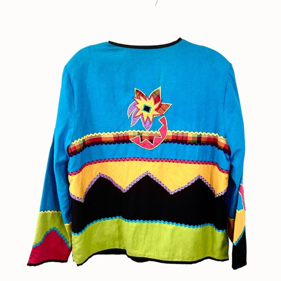 STUNNING VINTAGE 90'S JULIA KIM ART TO WEAR PATCHWORK JACKET W/ GLASS BUTTON CLO - Picture 5 of 7